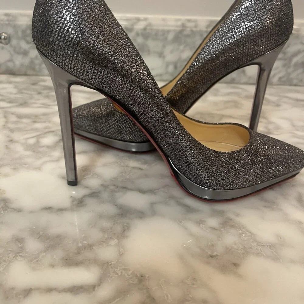 Christian Louboutin FILO 120 Lady Glitter Specchio Heels Silver/Gray Size 39 - Picture 3 of 16